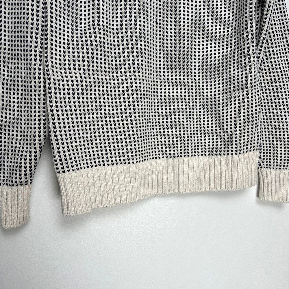 LL Bean Signature Organic Cotton Rollneck Sweater Mens Cream Navy Birdseye Knit - Picture 9 of 12
